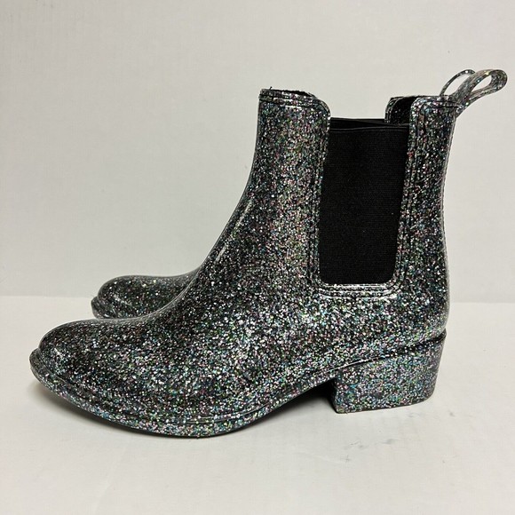 Jeffrey Campbell Womens Chelsea Stormy Glitter Multicolor Rain Boots Pointed Toe - Picture 3 of 9
